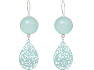 GEMSHINE Damenohrringe mit Mandalas und Chalcedon Edelsteinen. Ohrhnger. Made in Madrid / Spanien. Im eleganten Geschenketui geliefert., Metall Farbe:Silber